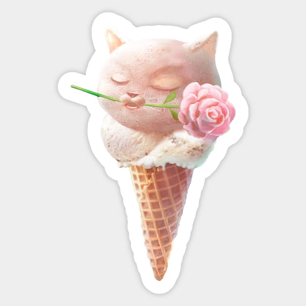 Summer Rose Cat Ice Cream Cone Sticker by zkozkohi